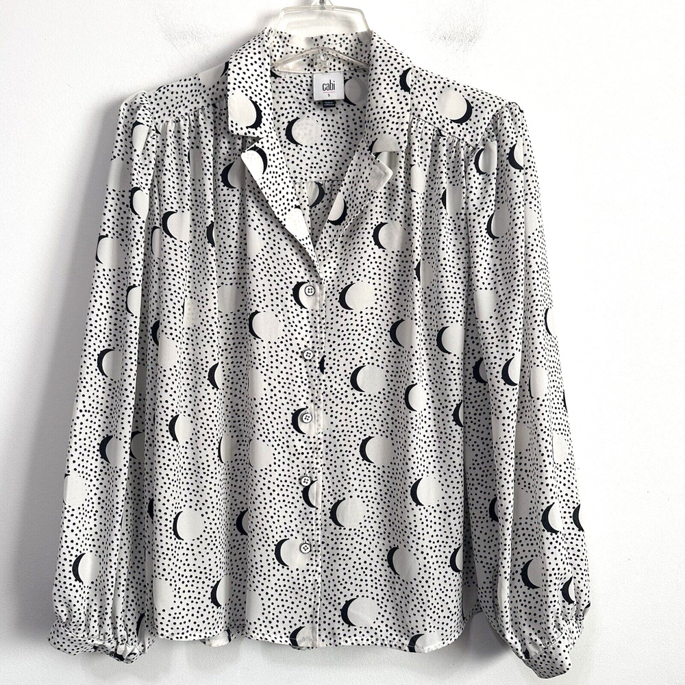 Cabi Eclipse Blouse S #4340 Button Front Long Sleeve Moon‎ Business Party Shirt